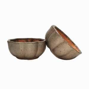 4 Inches Bonsai Pot Flower Shaped Grey Color (Set of 2)