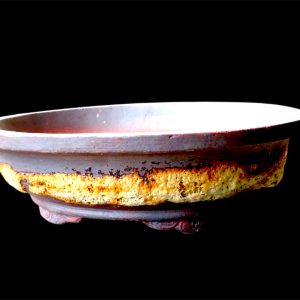 12 inch Bonsai Oval Ceramic Pot Brown & Stone Texture Shaded