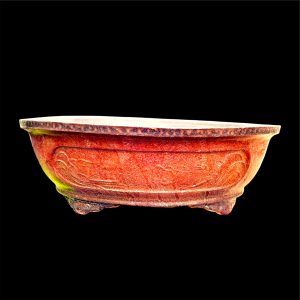 18 inches Hand Carved Bonsai Pot in Oval Shape Brown Textured Big Size