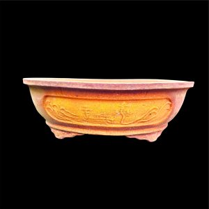 18 inches Hand Carved Bonsai Pot in Oval Shape Light Brown Textured Big Size