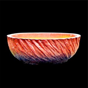 13 inches Handcarved Bonsai Pot in Oval Shape Brown Textured Medium Size