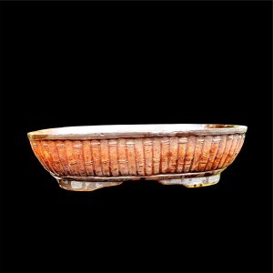 EarthenRoot™ 15.5-Inch Oval Bonsai Pot with Bamboo-Style Edge – Artistic Ceramic Pot for Forest & Penjing Landscapes