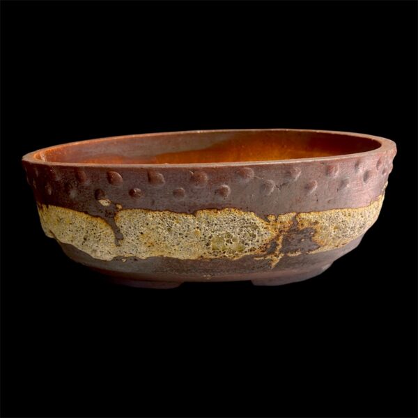 13.5 Inch Brown Dotted Stone Texture Ceramic Bonsai Pot
